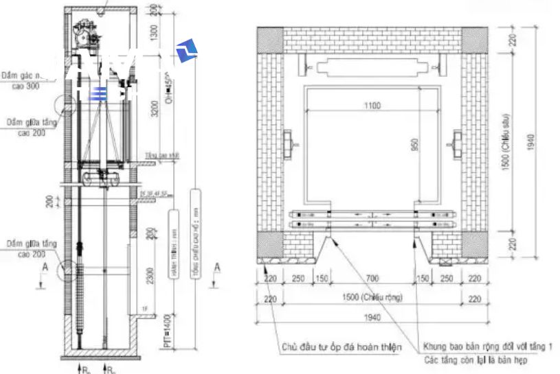 Kích thước cabin thang máy: Tiêu chuẩn, bản vẽ 3 kích thước cabin thang máy